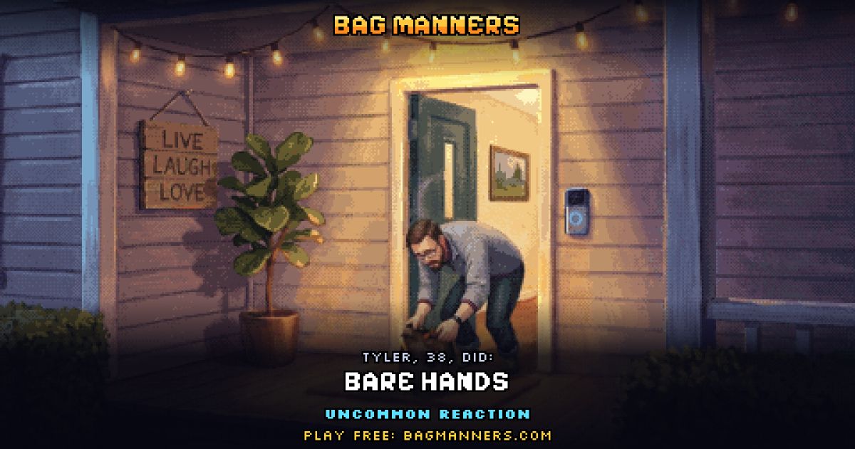 Tyler, 38, doing Bare Hands on his porch