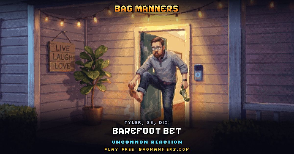 Tyler, 38, doing Barefoot Bet on his porch