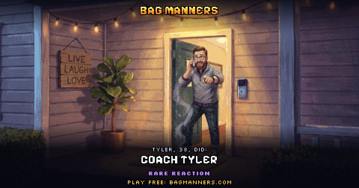 Tyler, 38, doing Coach Tyler on his porch