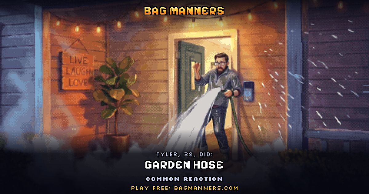 Tyler, 38, doing Garden Hose on his porch