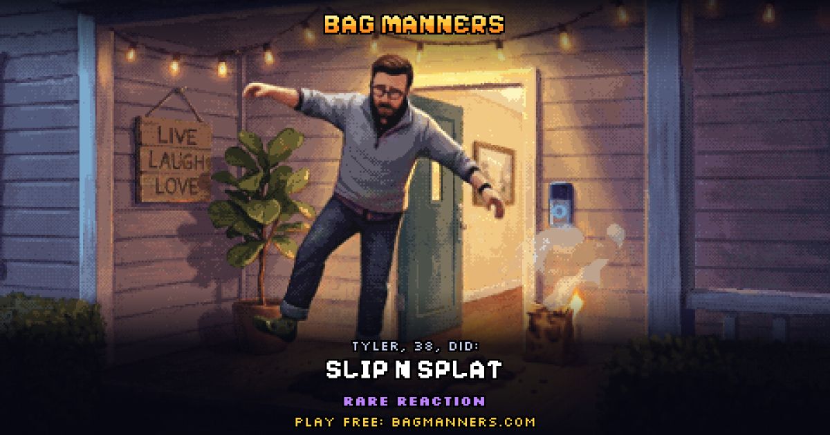 Tyler, 38, doing Slip N Splat on his porch