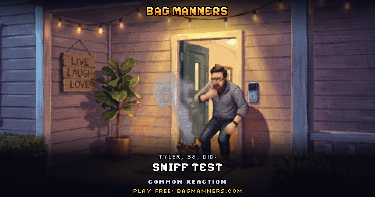 Tyler, 38, doing Sniff Test on his porch
