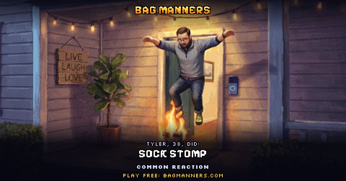 Tyler, 38, doing Sock Stomp on his porch