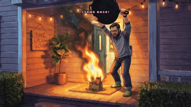 Tyler swinging a cast iron pan